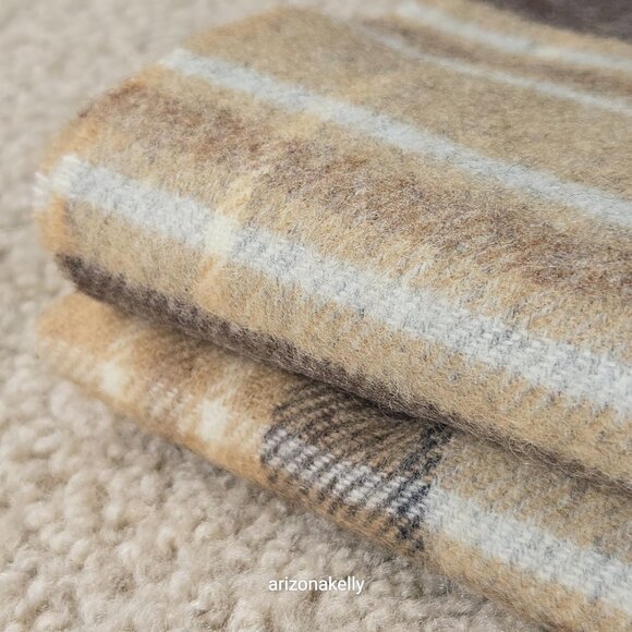 NWOT Bronte By Moon Merino Wool Wrap Plaid Tan Brown & Grey - Picture 14 of 16